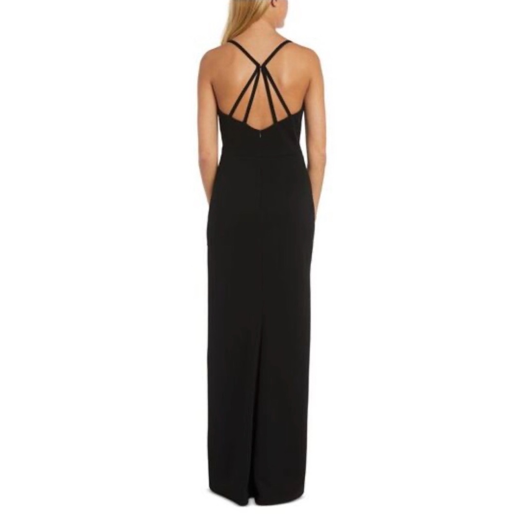 Nightway Collections Black Evening Maxi Dress with Rhinestone Trim Side Slit - Picture 2 of 6